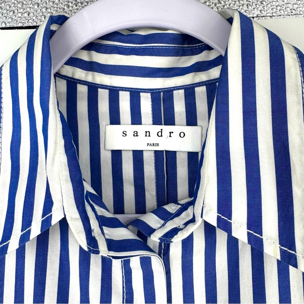 Sandro Paris Women’s Striped Classy Buttoned Shirt in Blue and White Sz Medium. - Picture 3 of 13
